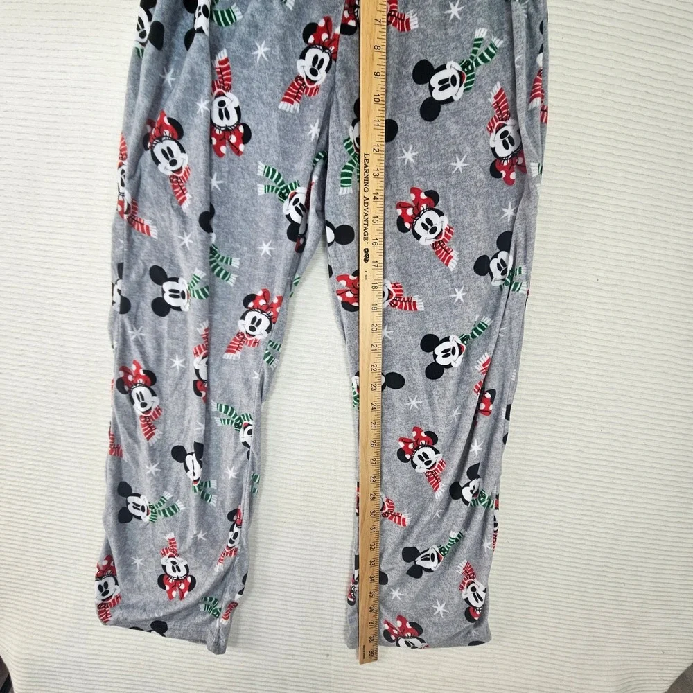 Disney Mickey Minnie Mouse Christmas Holiday‎ Fleece Pajama Pants Gray Medium