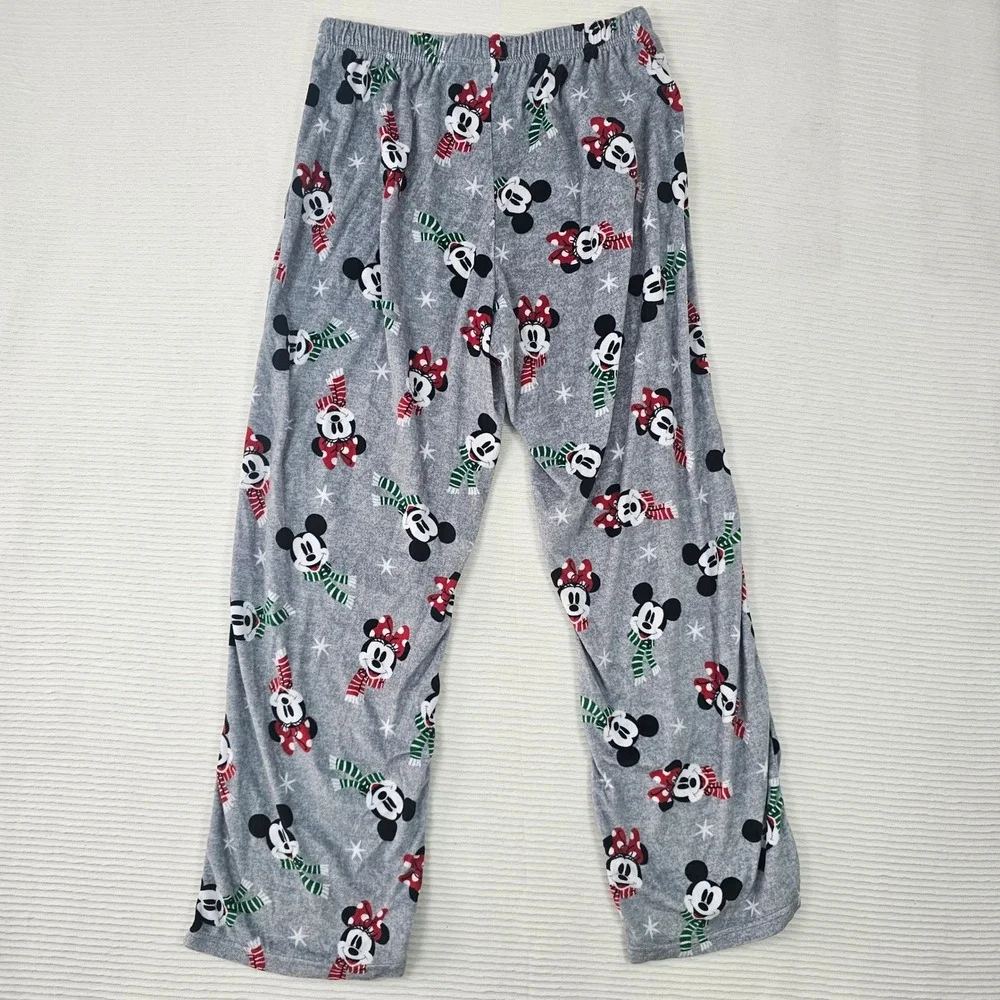 Disney Mickey Minnie Mouse Christmas Holiday‎ Fleece Pajama Pants Gray Medium