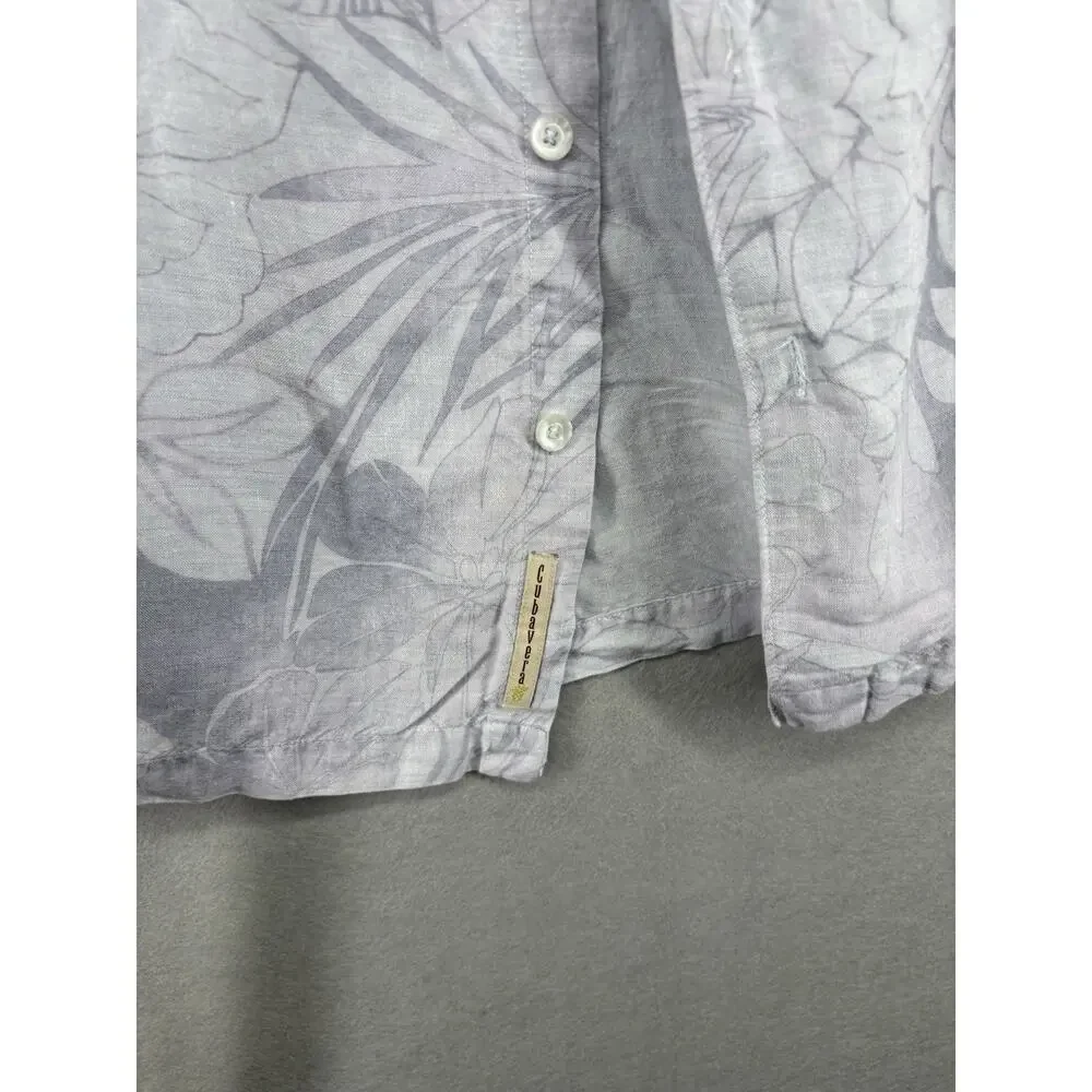 Cubavera Shirt Men's Sz L White Palms Button Up Linen Blend Short Sleeve Pockets