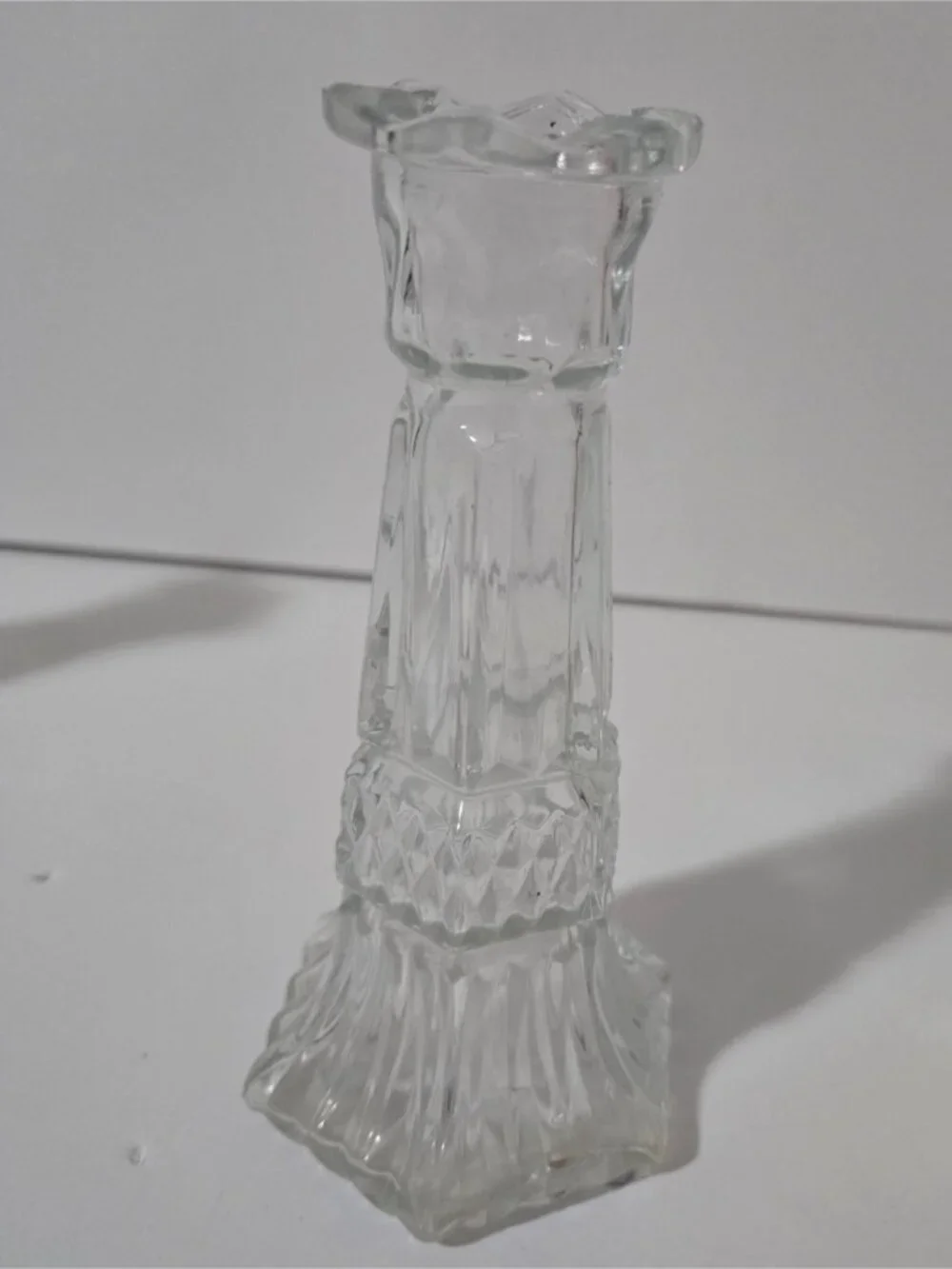 Set of 3 Vintage Pressed Glass Candle Holders – Clear Glass Mixed Designs
