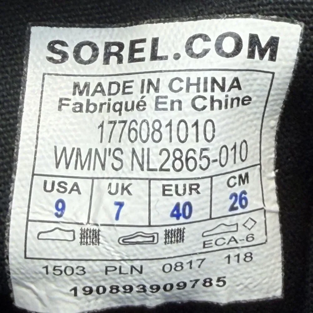 Sorel Canvas High Top Shoes Womens Size 9 Black Casual Sneakers NL2865-010