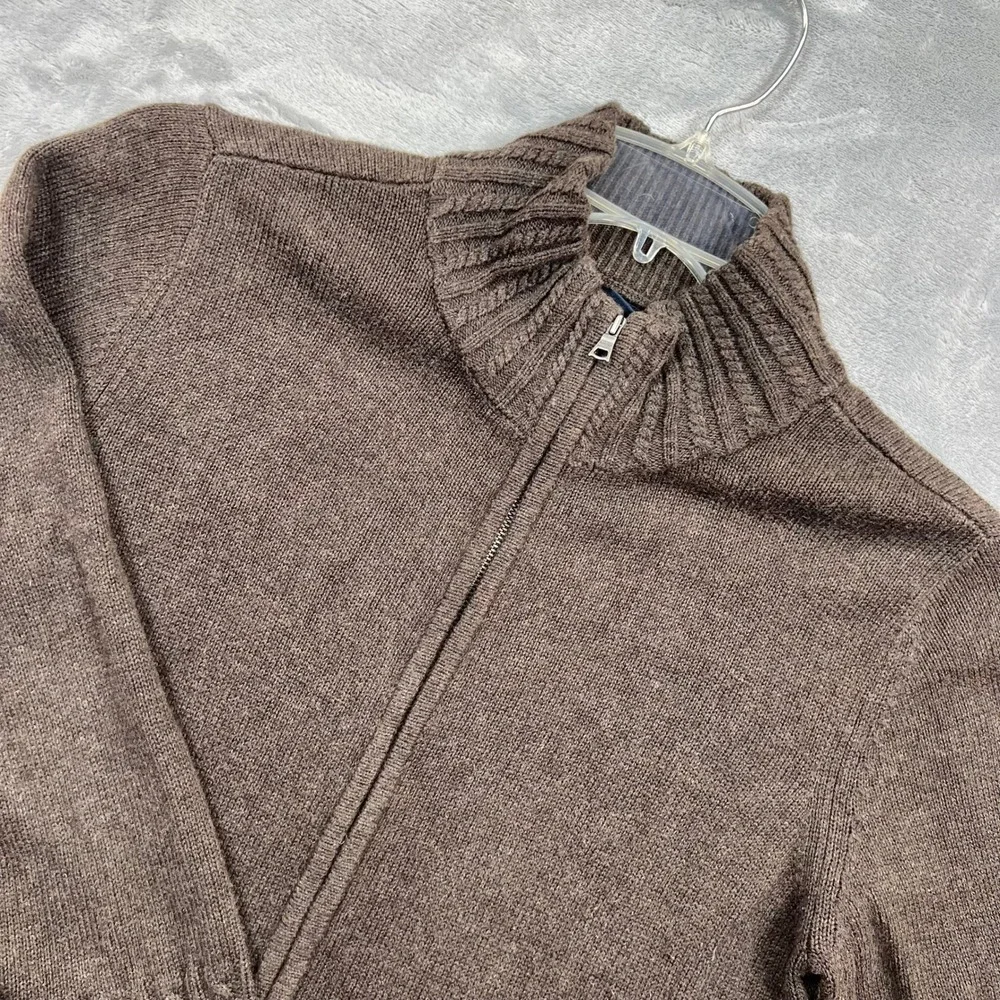 Banana Republic Full Zip Cardigan Womens Large Brown Cable Knit Neck Sweater