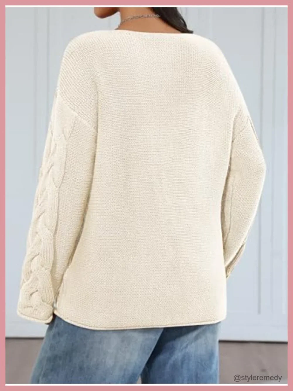 Oversized V-Neck Cable Knit Sweater, Chunky Knit Pullover, Cozy Winter Layer