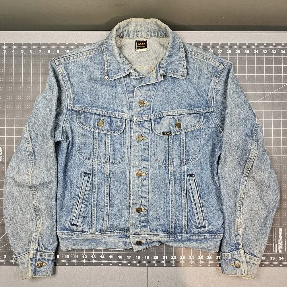 Vintage 80s Lee Riders Denim Jacket 42 Medium 101J Biker Trucker Jean Workwear