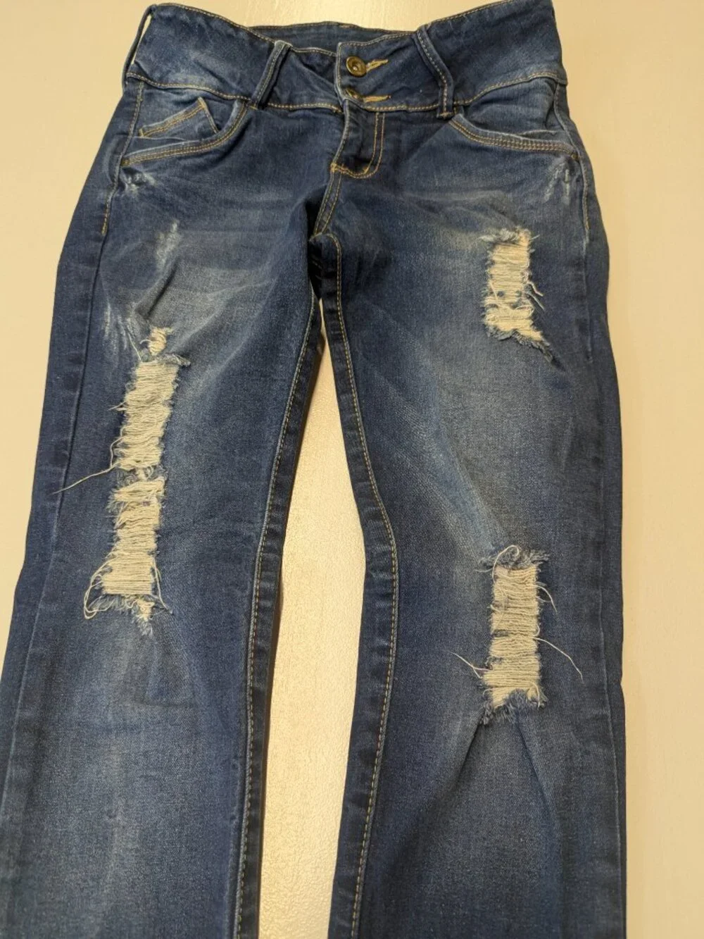 Lola Denim Dark Washed Distressed Straight Leg Jeans Size 6