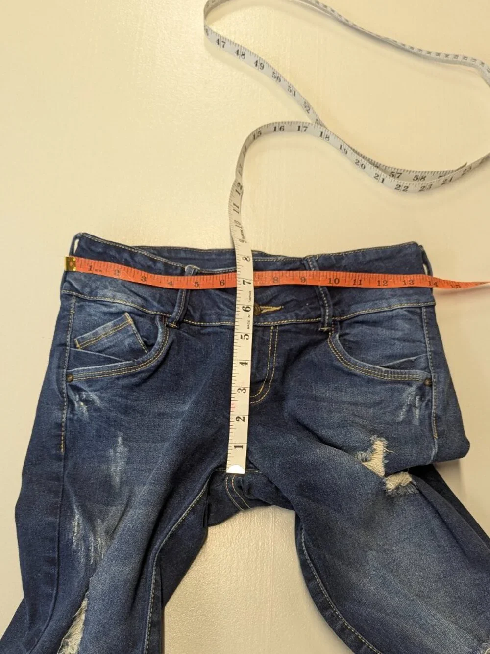 Lola Denim Dark Washed Distressed Straight Leg Jeans Size 6