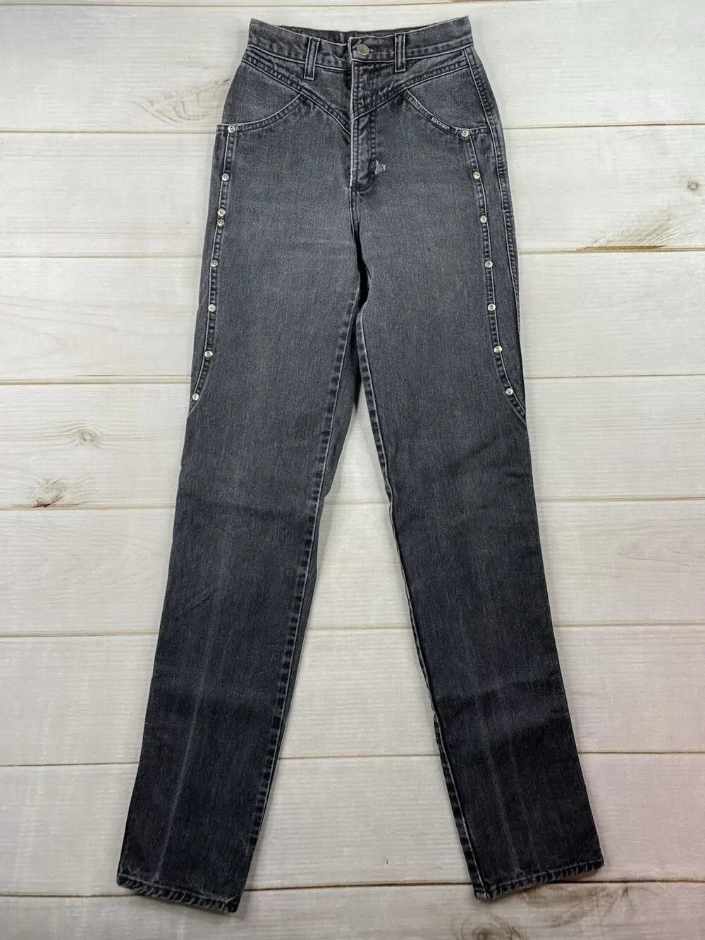 Vtg Rocky Mountain Rockies Jeans 26/3 Faded Black High Rise Button Placket 90s