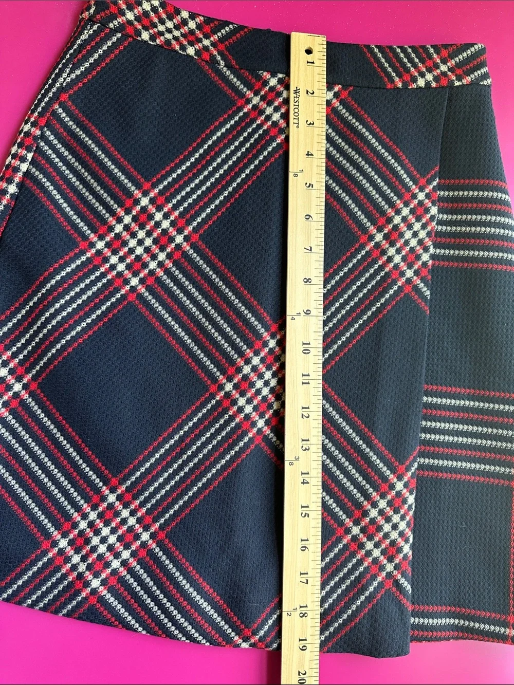 Halogen Navy Plaid A-Line Skirt with Red Accent