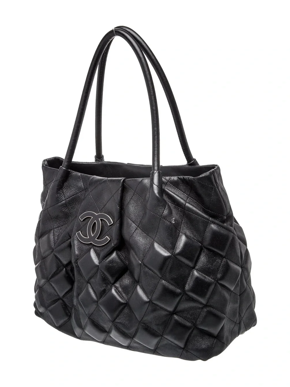 CHANEL Black Quilted Lambskin CC Tote