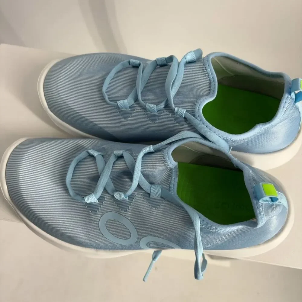 OOFOS Sky Blue Slip-On Athletic Shoes with Green Insole