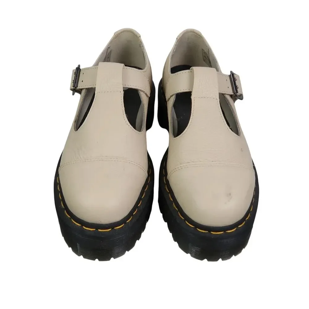 Dr. Martens Bethan Mary-Jane Beige Pisa Leather Platform Lug Sole Shoes 9