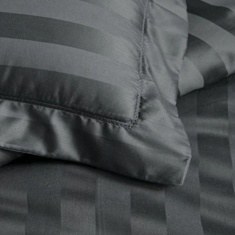 CHARCOAL GRAY Charter Club Stripe 550 TC 100% Cotton FULL/QUEEN Duvet Cover Set