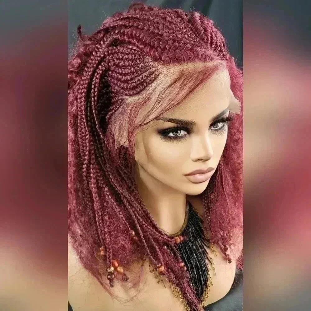 YAMA Handmade Red Braided Wig | Bold Afro Bob | Full Lace | Ships Fast 🚚