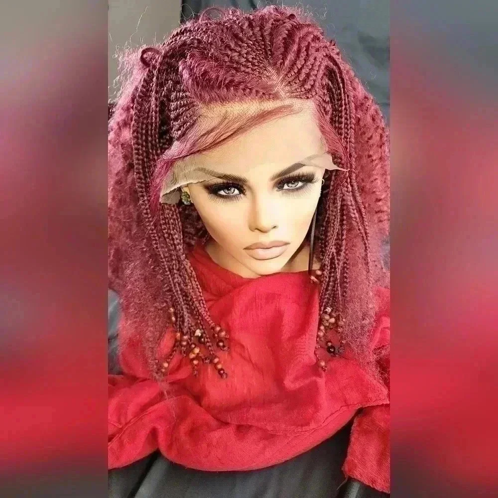 YAMA Handmade Red Braided Wig | Bold Afro Bob | Full Lace | Ships Fast 🚚