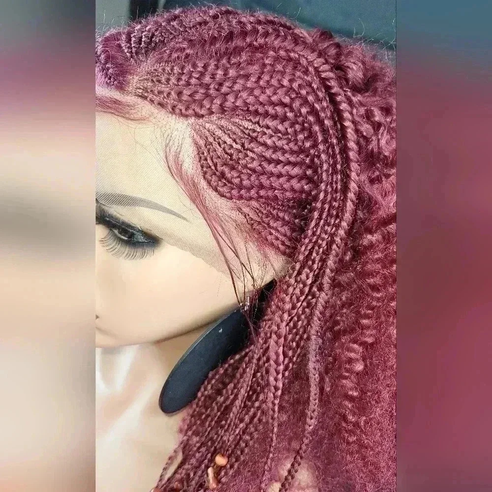 YAMA Handmade Red Braided Wig | Bold Afro Bob | Full Lace | Ships Fast 🚚