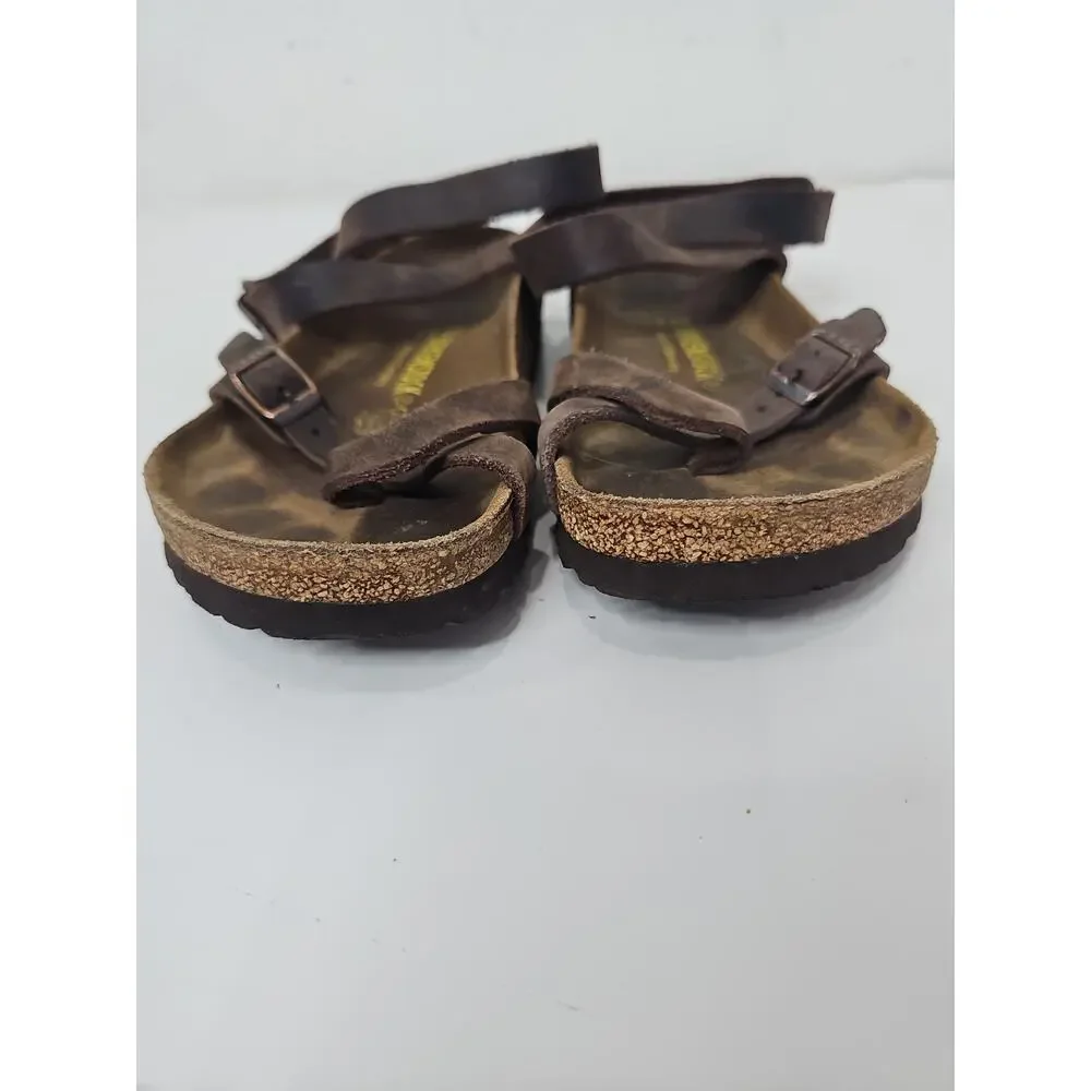 Birkenstock Yara Habana Oiled Leather Sandals Ankle Strap Brown Women's Size 38