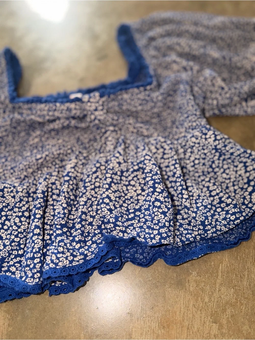 Free People Blue Ditsy Floral Smocked Peplum Puff Sleeve Top XS