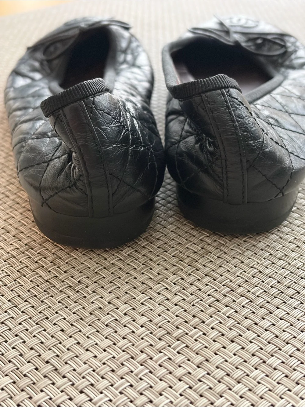 CHANEL Black Quilted Leather CC Logo Ballet Flats