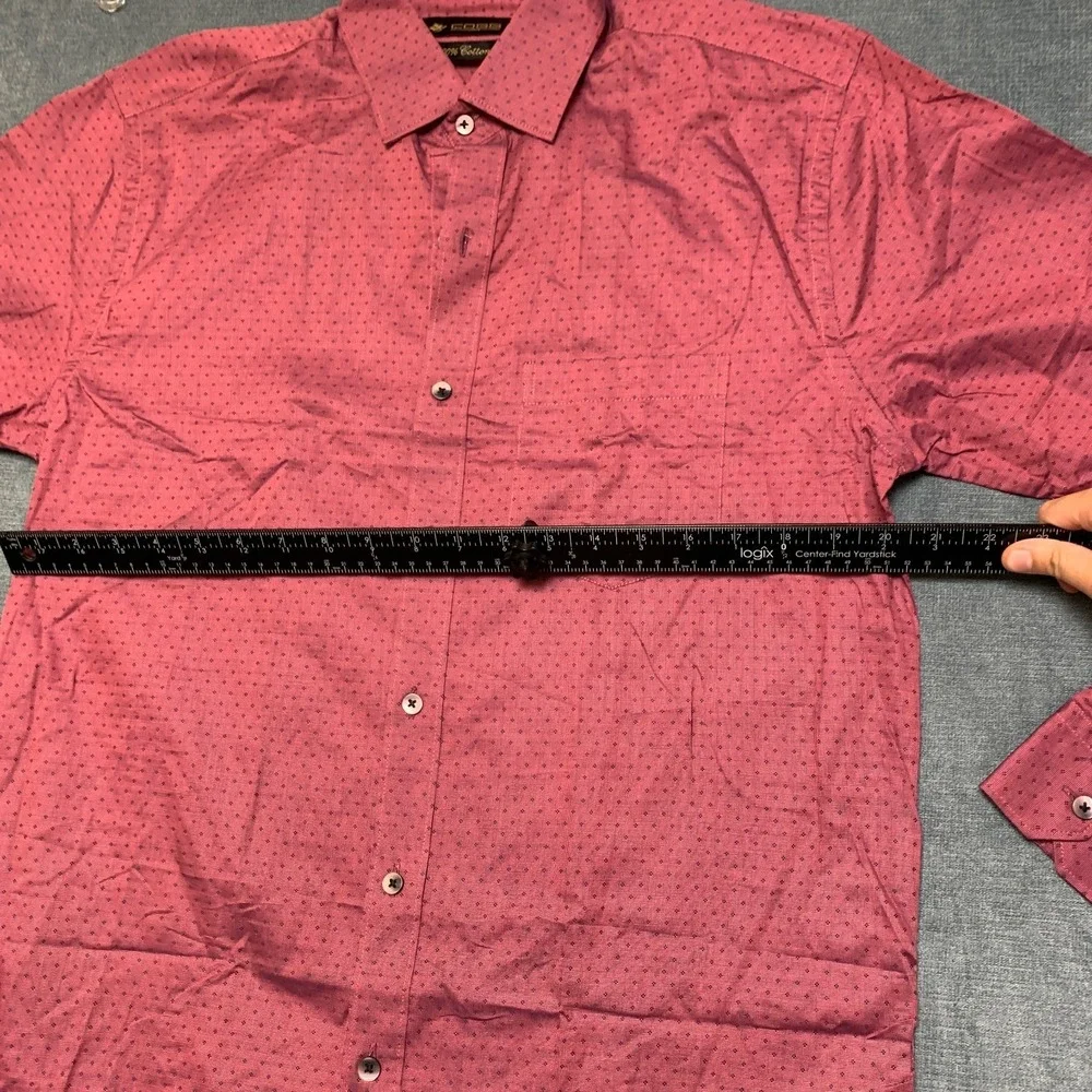 Cobb Italy Dress Shirt Mens 15.5 Pink Geometric Chest Pocket Long Sleeve Formal