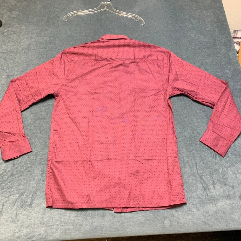 Cobb Italy Dress Shirt Mens 15.5 Pink Geometric Chest Pocket Long Sleeve Formal
