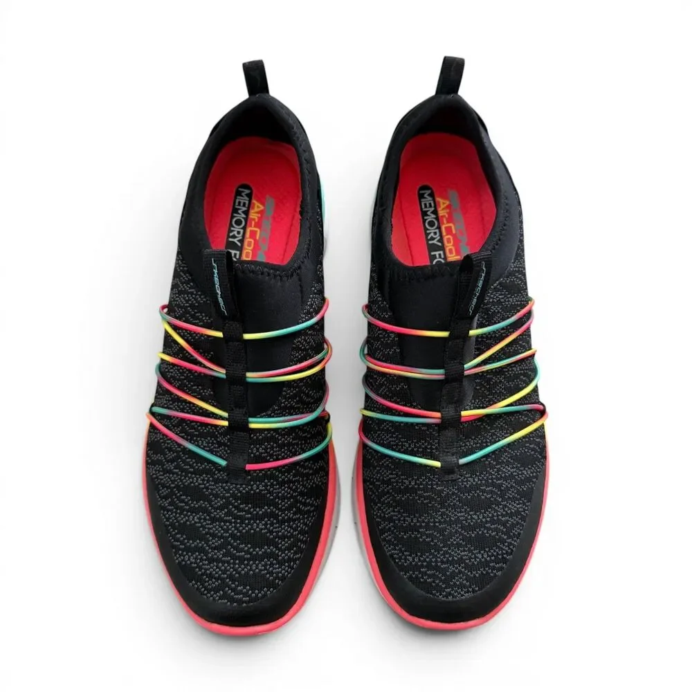 Skechers Air-Cooled Memory Foam Slip-On Sneakers Rainbow Women's 9 Black