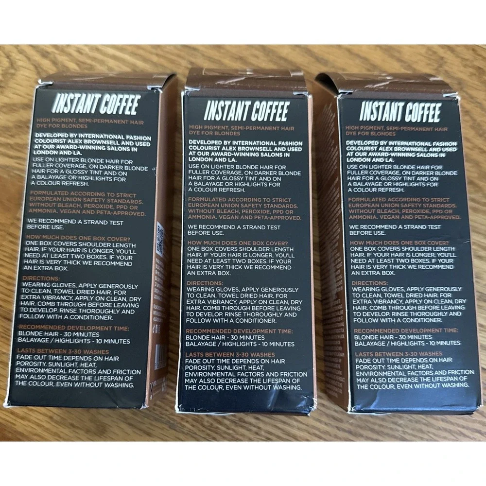 3 Pk Bleach London Instant Coffee Semi Permanent Vegan Hair Dye Blondes Brunette