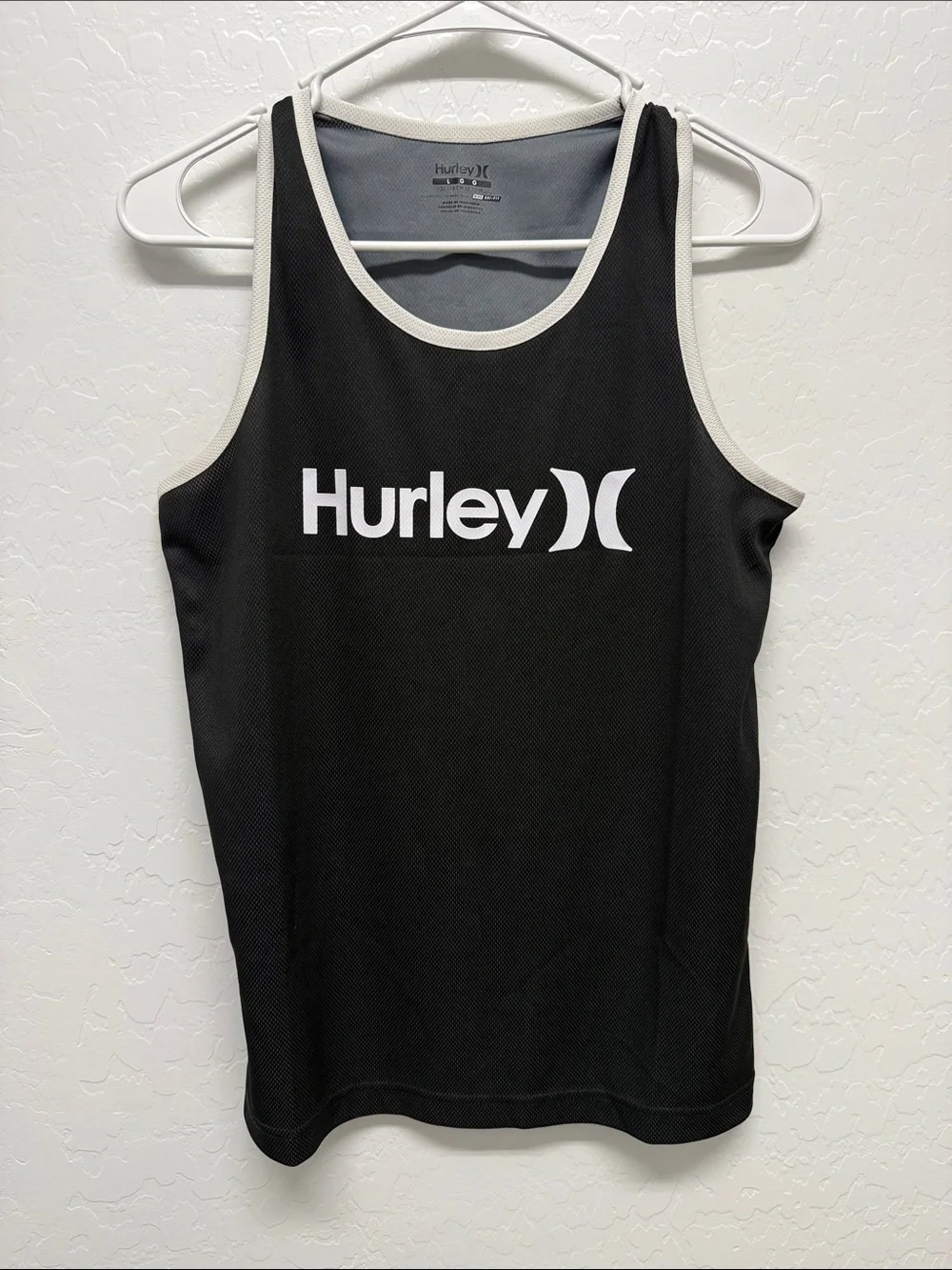 Hurley Black Tank Top with White Logo Trim