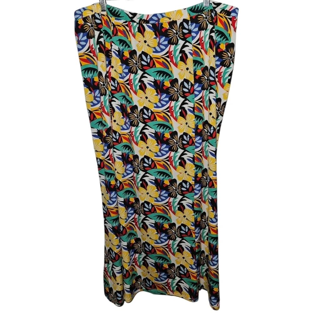 Jessica London Tropical Floral Printed Elastic Waist Maxi Skirt