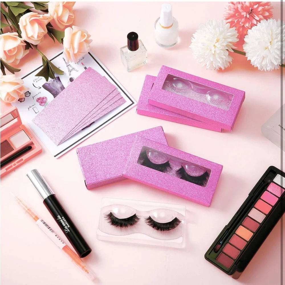 50 Sets Empty Eyelash Case Set- 50 box, 50‎ tray- Pink