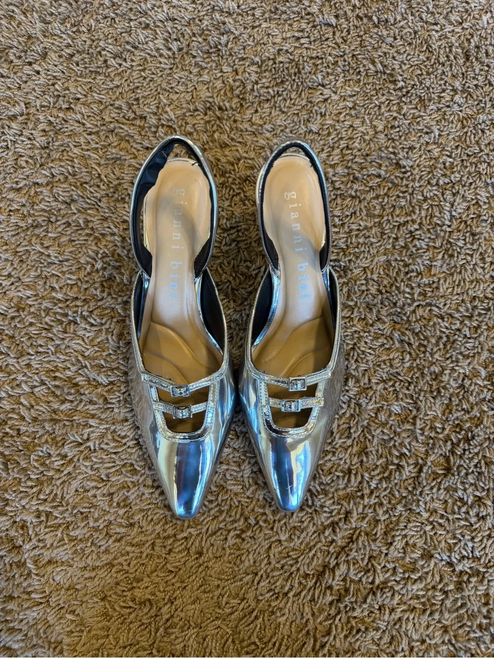 Gianni Bini Metallic Silver Slingback Kitten Heel