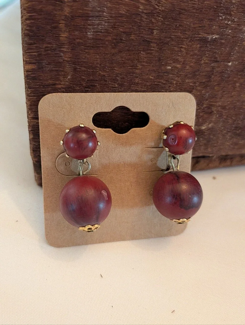 Vintage-Inspired Burgundy Bead Drop Earrings