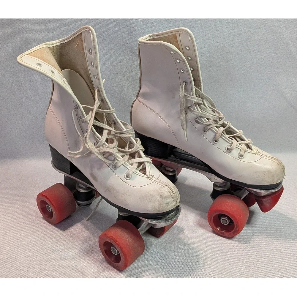 Roller Derby Quad Skates Womens 8 White Fair Vintage Red Wheels High Top
