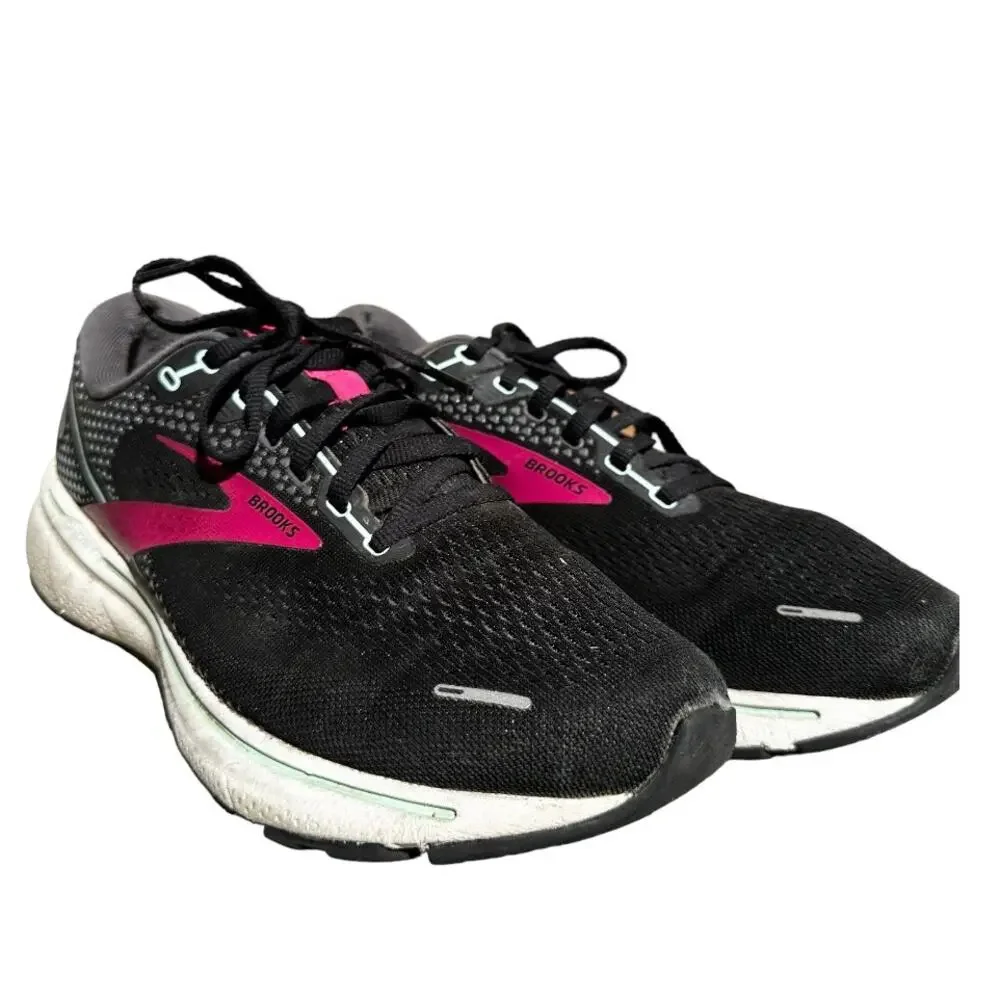 Brooks Ghost 14 Running Shoes Sneakers Lace Up Mesh Black Pink Yucca 10.5