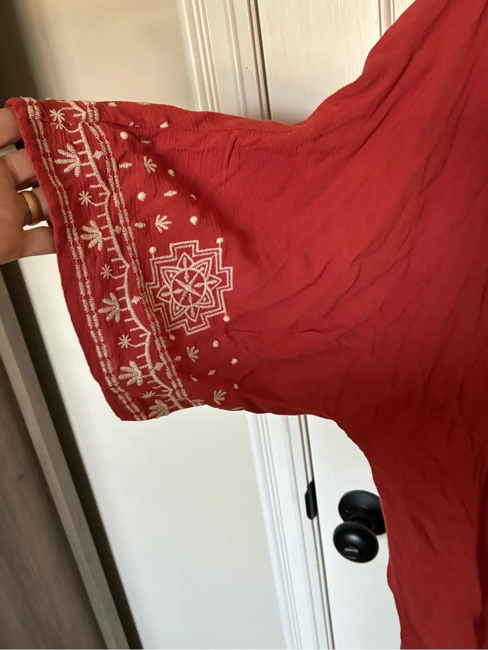 Xhilaration Brick Red Open-Front Embroidered Tunic
