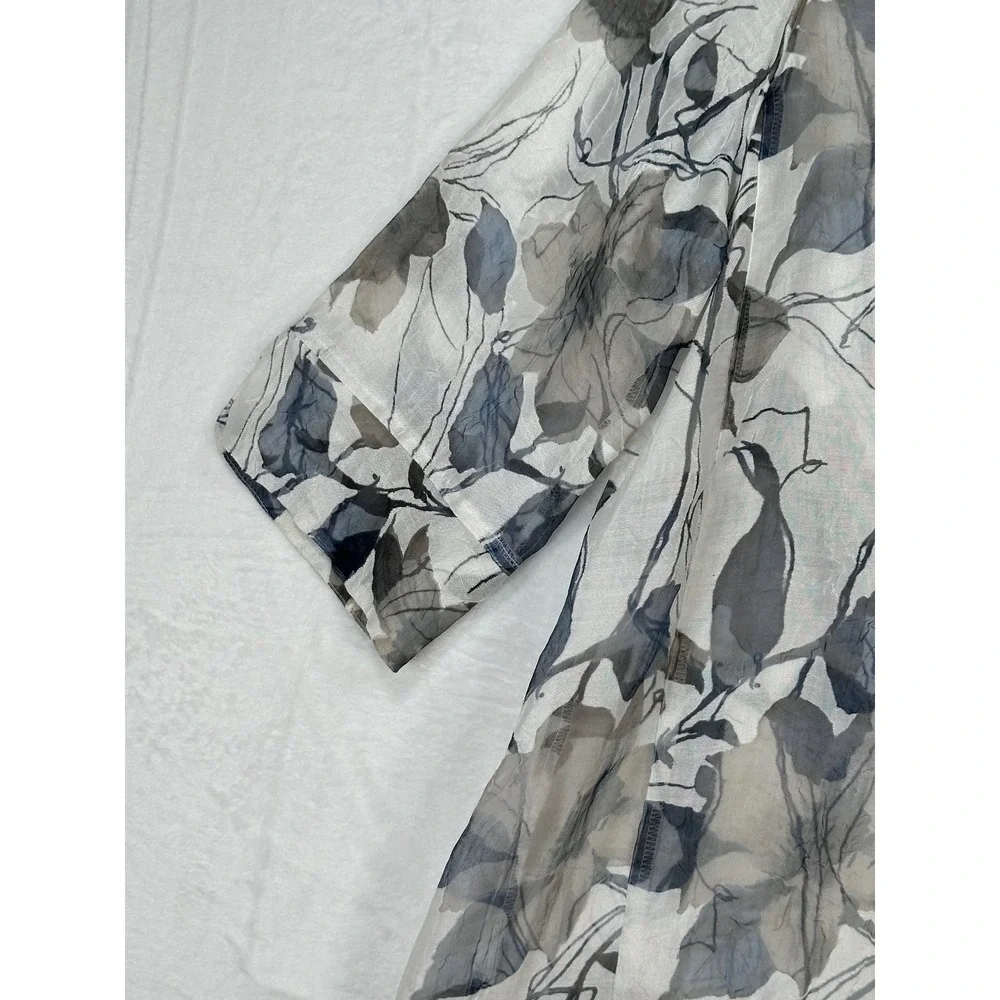 IC by Connie K Womens Burnout Floral Sheer Tunic XL Wire Ruffle Collar Lagenlook