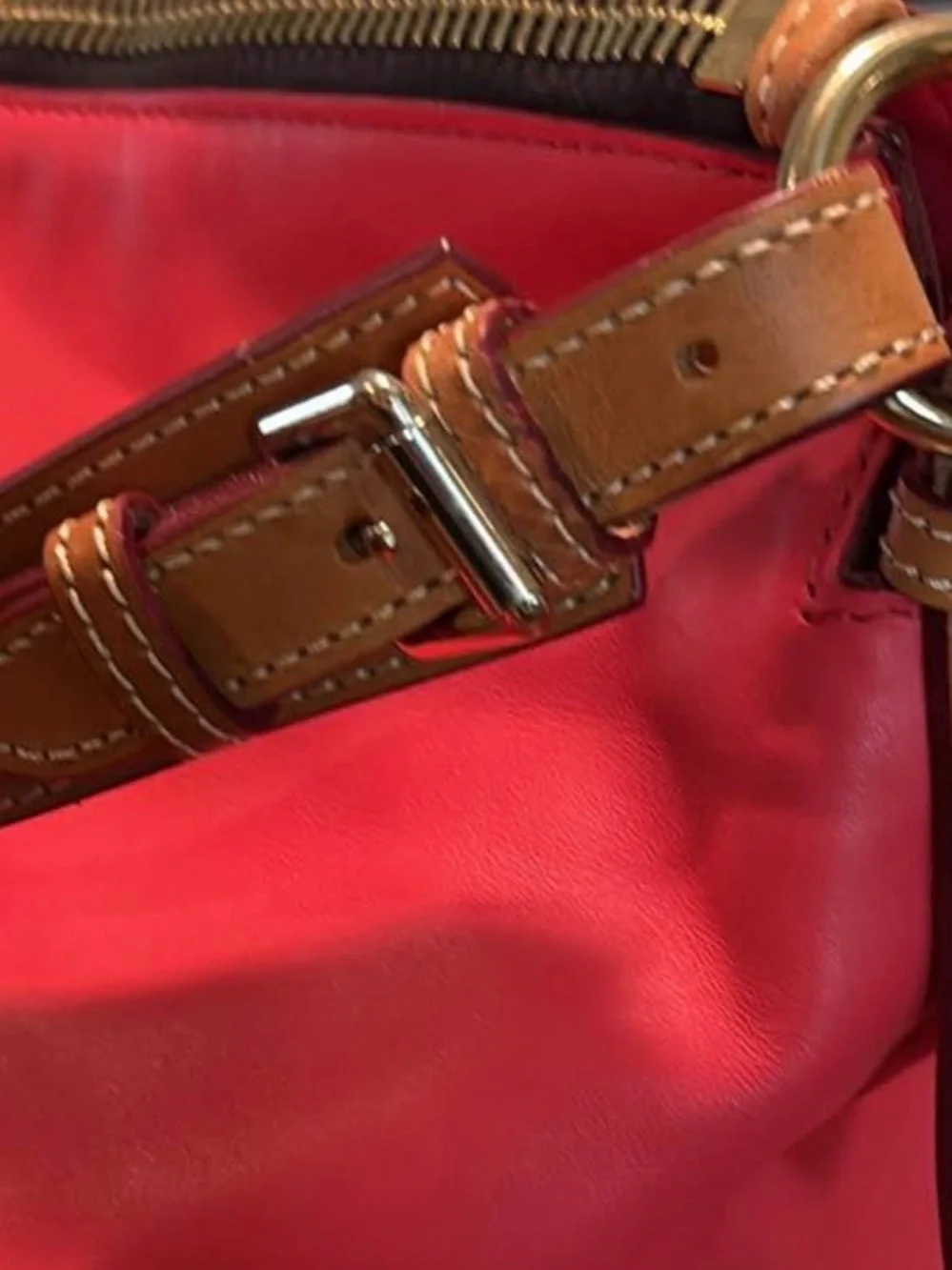 Dooney & Bourke Red Tote with Brown Trim