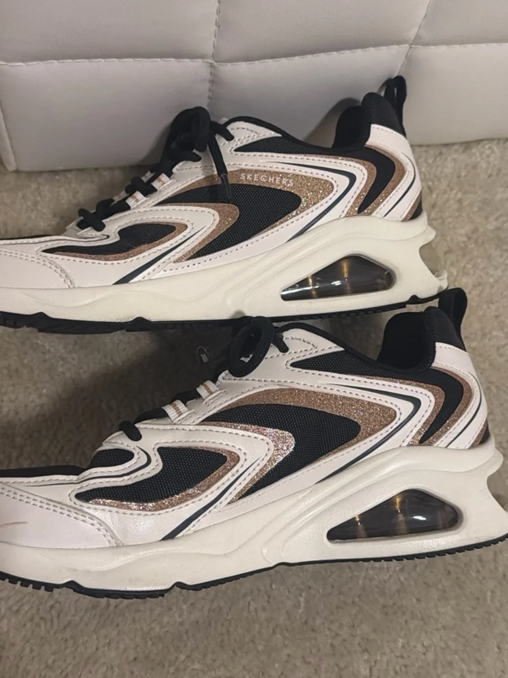 Skechers Women's White & Black Sneakers with Rose Gold Accents