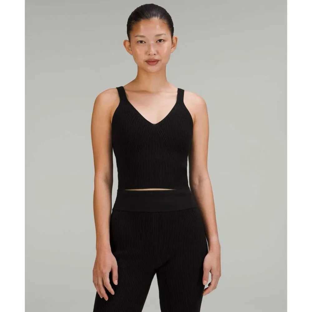 lululemon athletica Black Ribbed V-Neck Crop Top