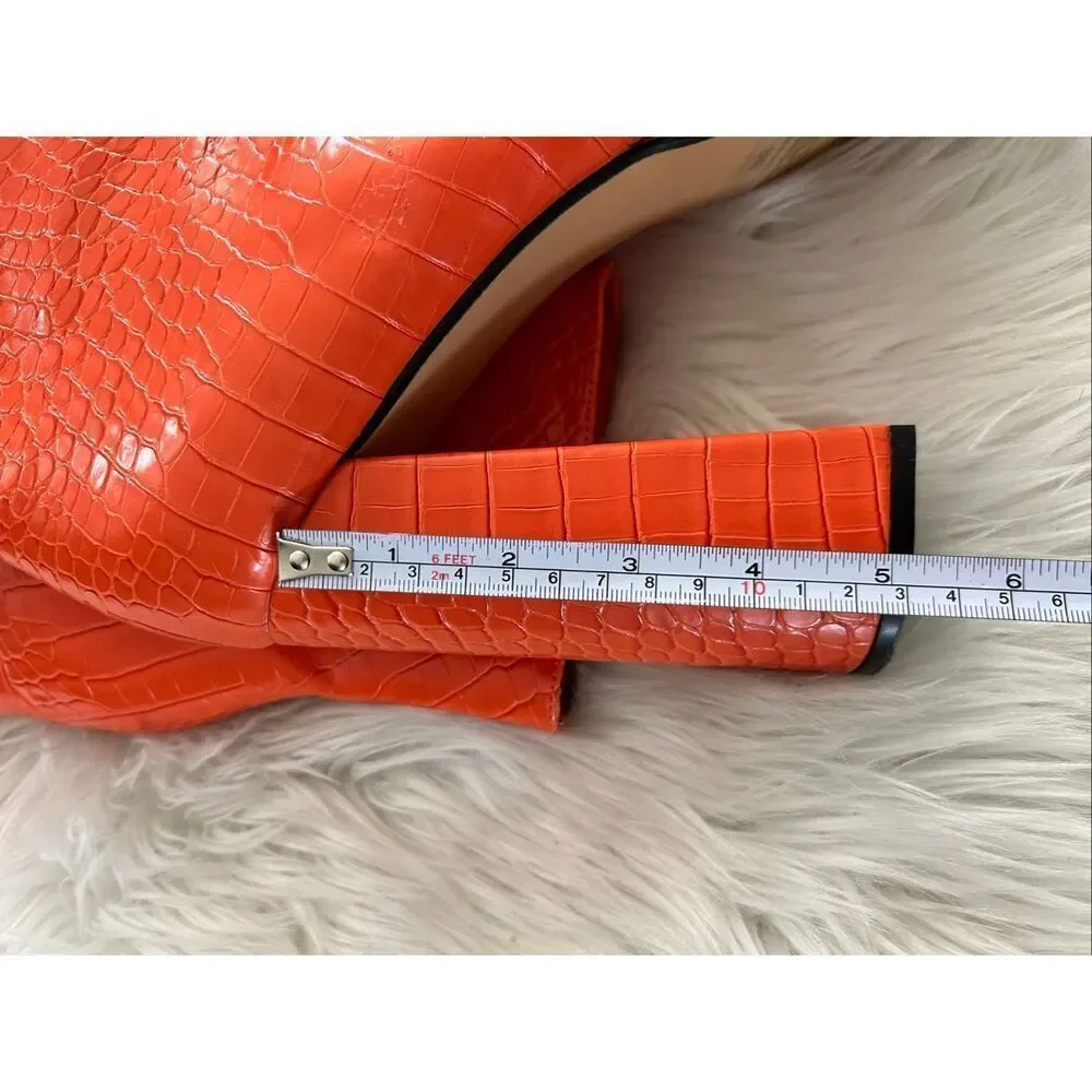 Ego orange Chunky Heels Short Boots, Waterproof Platform Back Zipper High Heel B