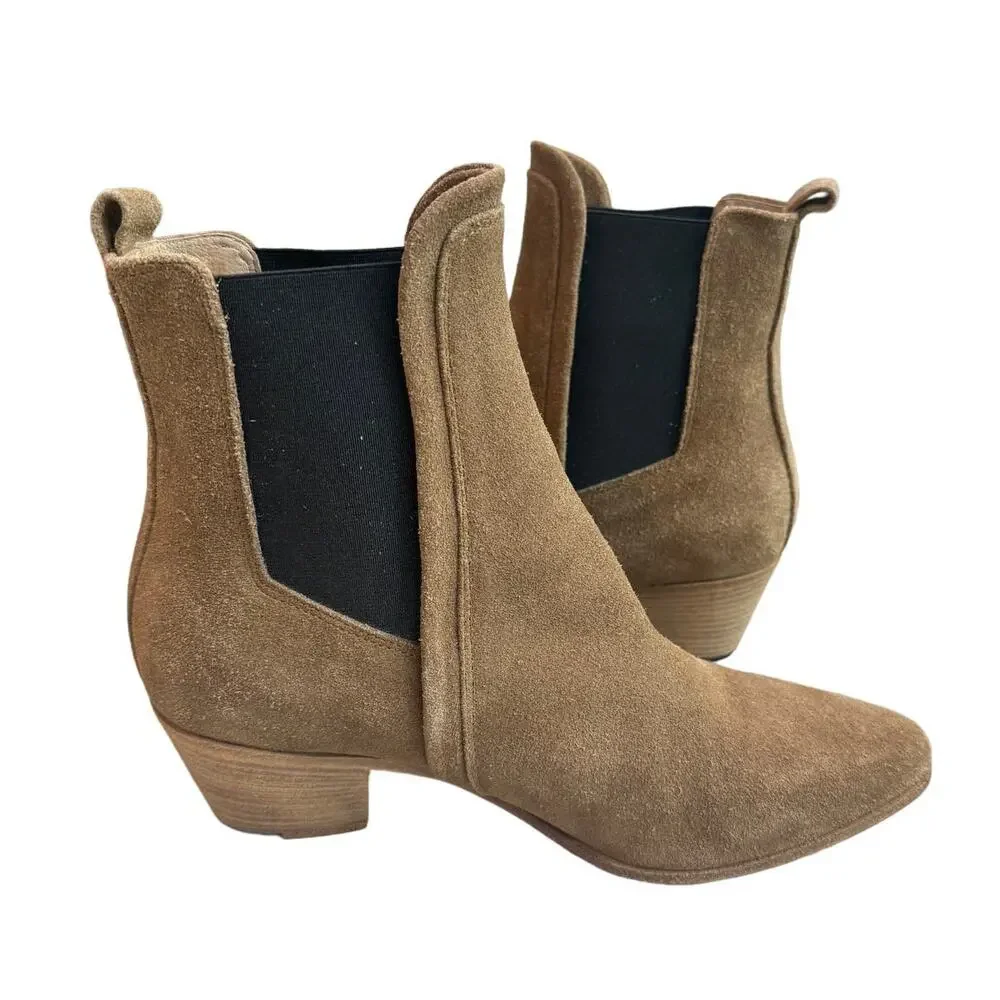 IRO Beige Suede Heeled Almond Toe Chelsea Boots, Women's Size 36