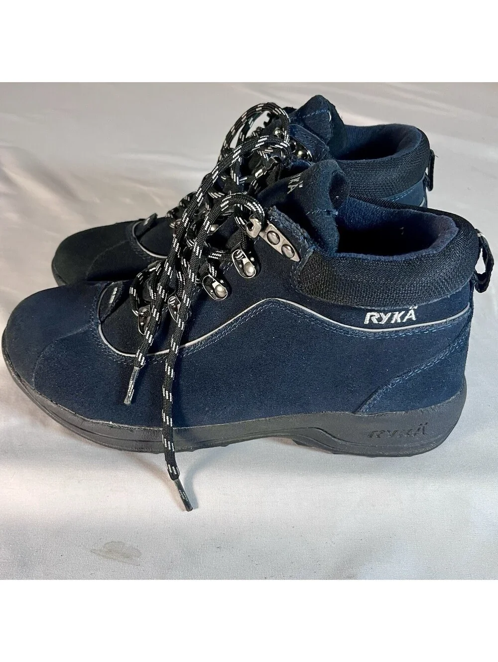 Ryka  Women's Suede Hiking Boots Navy Blue Lace-Up Ankle Outdoor Shoes 8.5