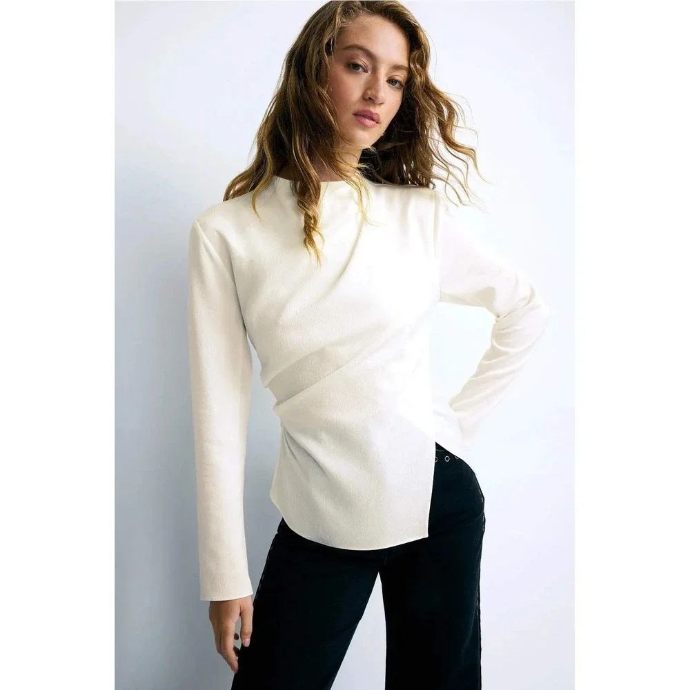 A.L.C. ALC Kay Top Ivory Blouse High Neck Long Sleeve Womens Size 0