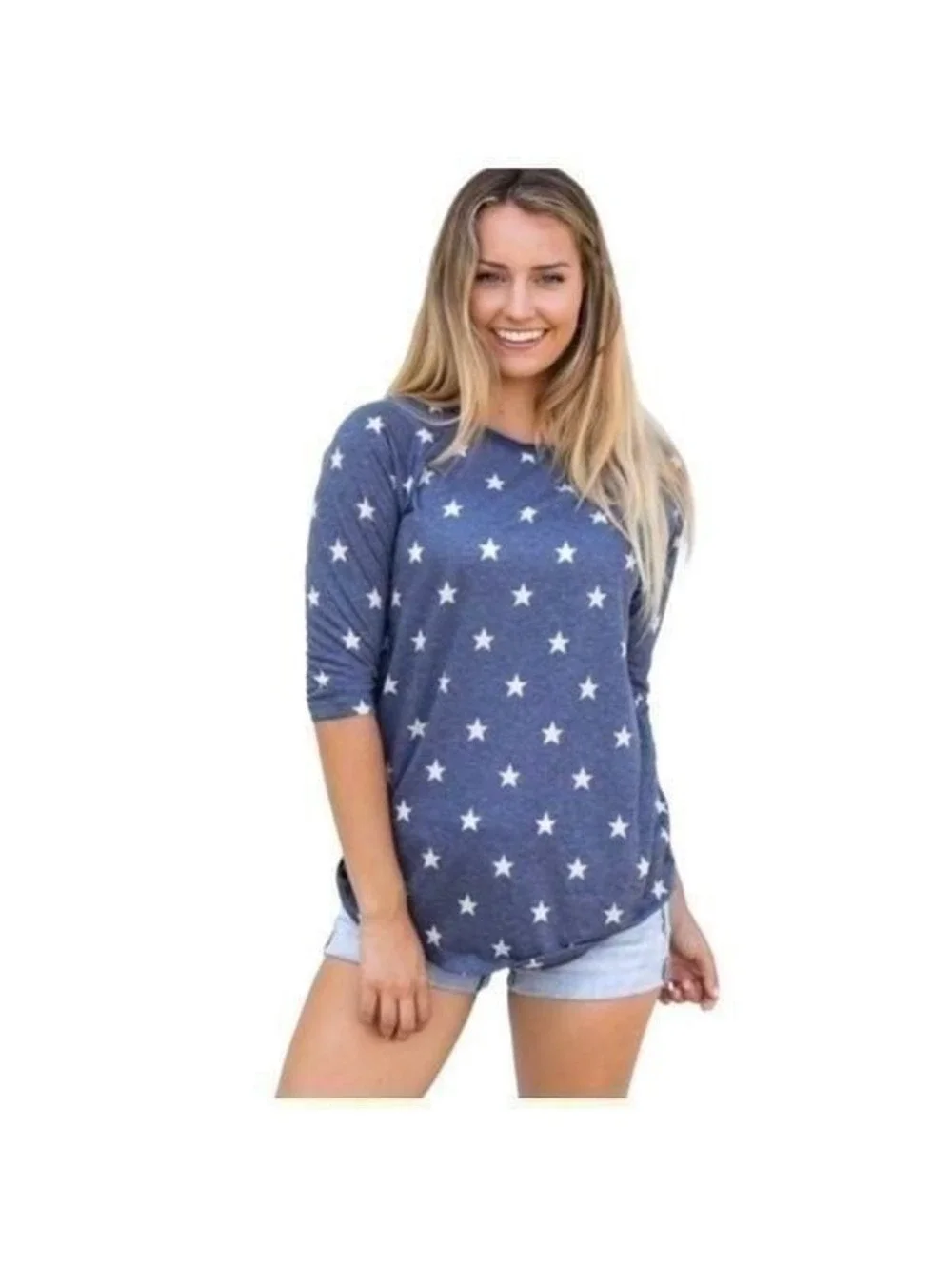 New! Tickled Teal 3/4 Sleeve Star Top Sz XL