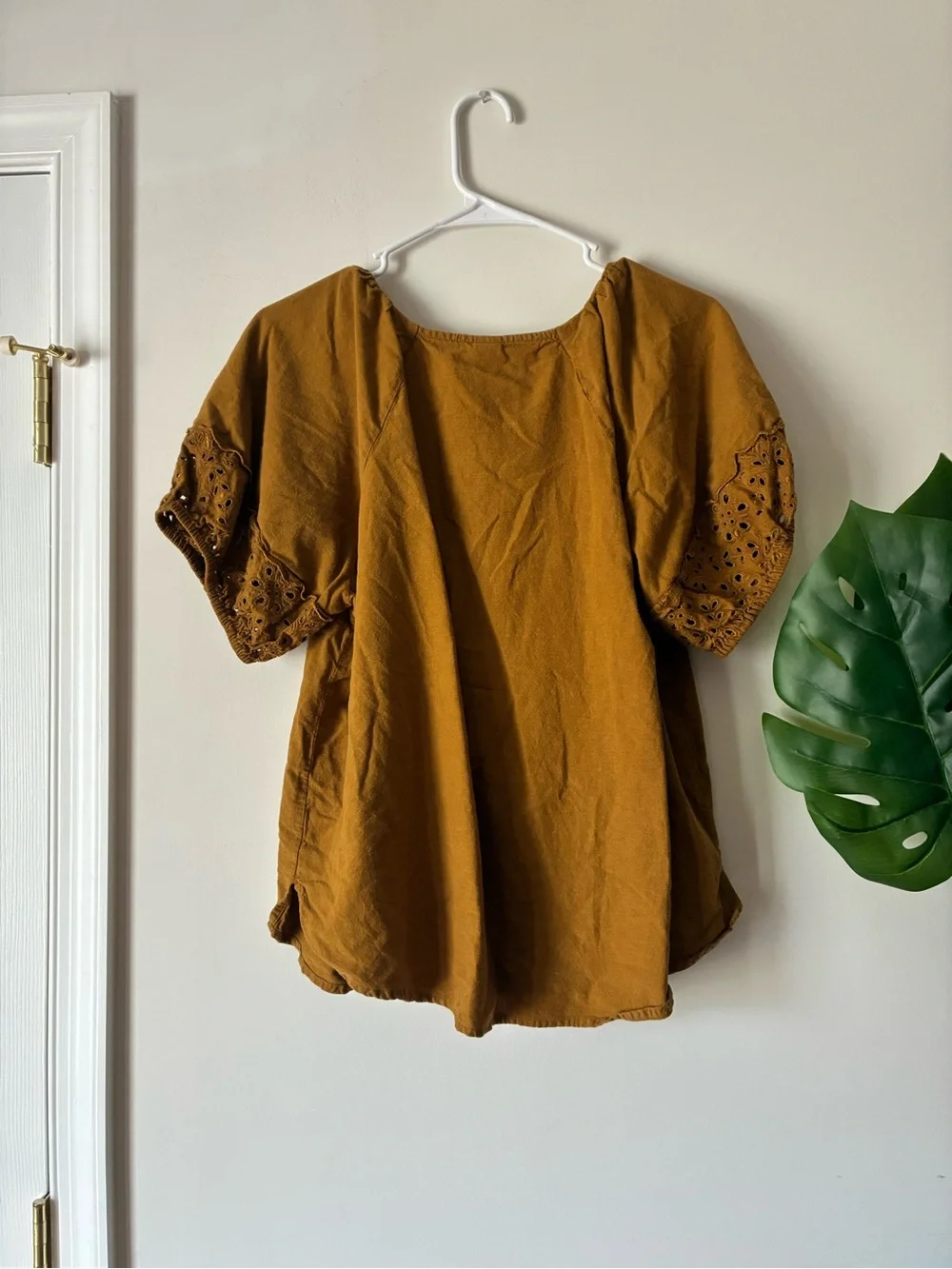 Old Navy Eyelet Puff Sleeve Top - Mustard Brown