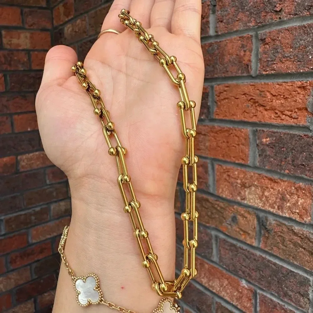 Hardware Graduated Link 18K Gold STAINLESS STEEL Waterproof Necklace