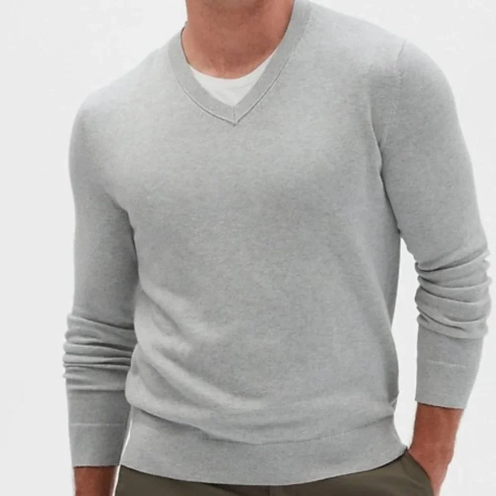 Banana Republic Gray Luxe V-Neck Sweater