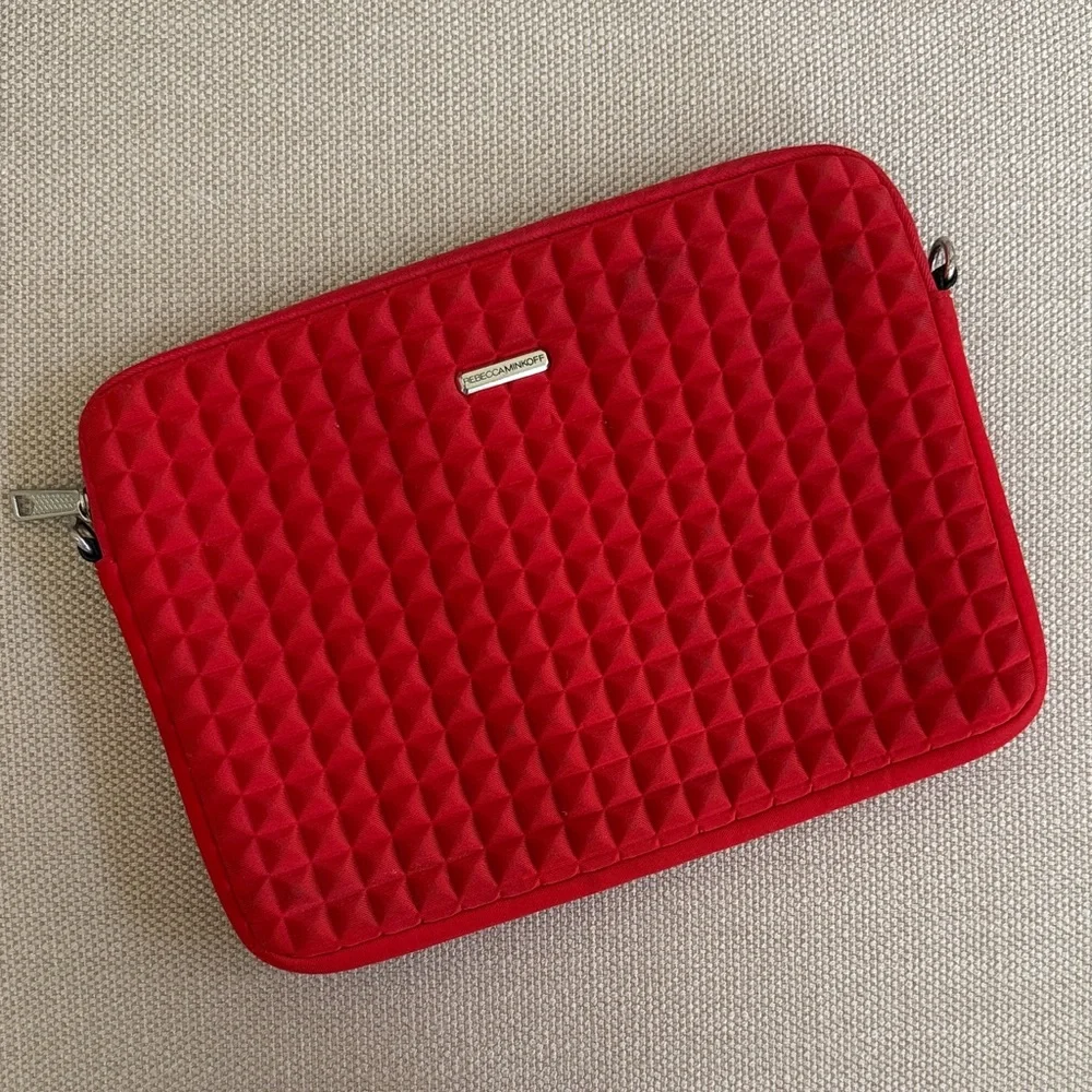 Rebecca Minkoff Red Quilted Laptop Sleeve Padded Designer Tech Case
