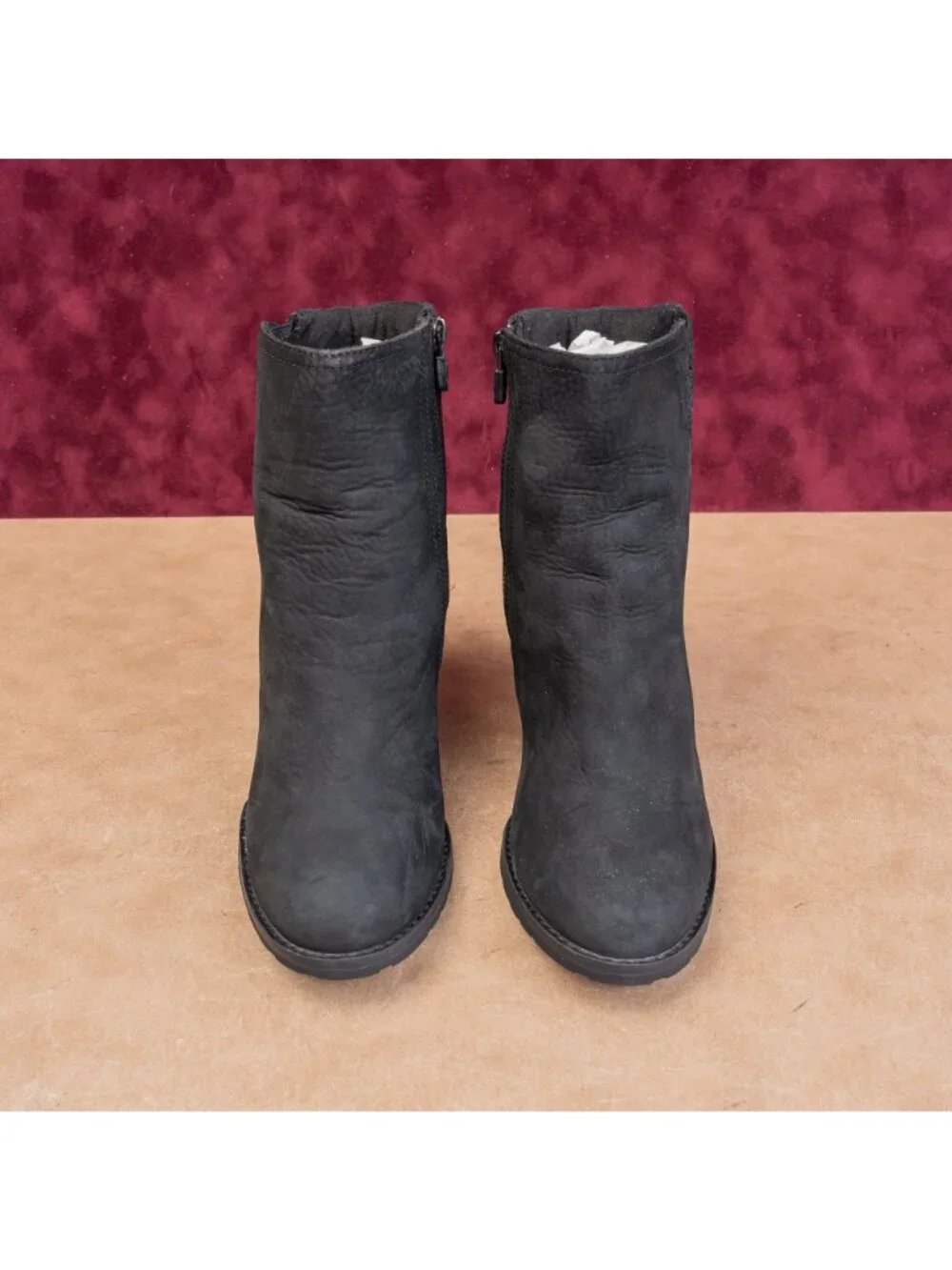 Timberland Women Stratton Black Nubuck Zip Fashion Heel Ankle Boots sz 8.5