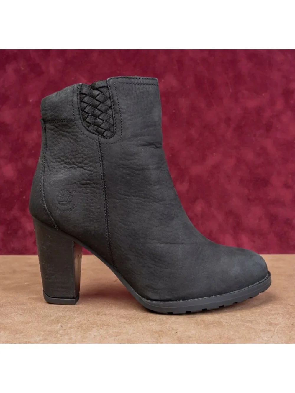 Timberland Women Stratton Black Nubuck Zip Fashion Heel Ankle Boots sz 8.5