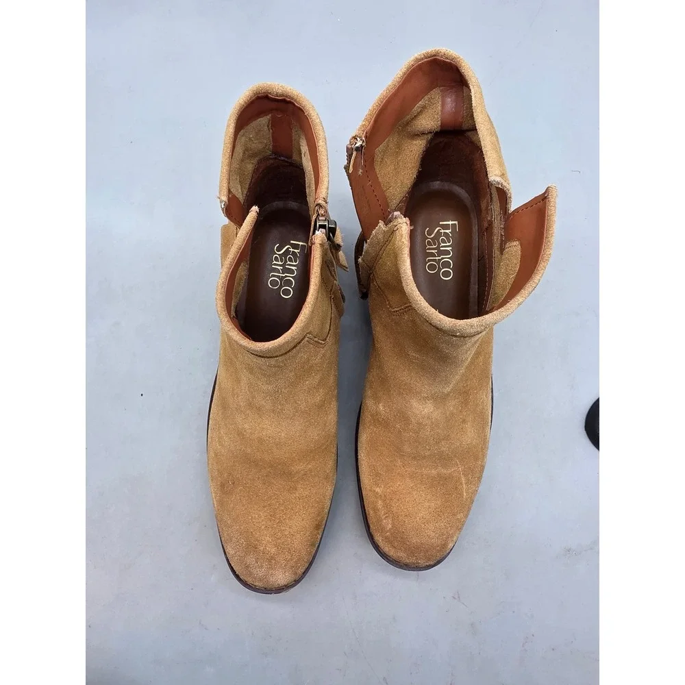 Franco Sarto Malina Tan Suede Ankle Boots‎ Womens 7.5 M Side Zip Round Toe